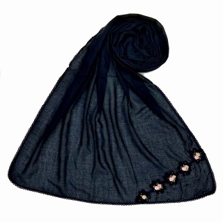 Designer cotton one sided hijab- Oxford Blue
